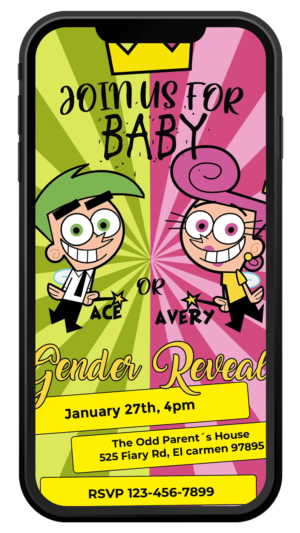 The Fairly Oddparents gender reveal invitation